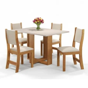 Mesa de Jantar Magic 120x80 Mel/Blonde Tampo Off 4 cadeiras Sol Assento veludo Marfim