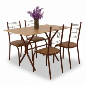 Mesa Paraty Base Cabo Frio Marrom Tampo Madeirado 120×75 4 Cadeiras Paraty Assento Marrom