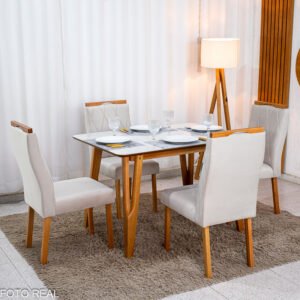 Mesa de Jantar Siena 120x90 Vidro Off/Base Madeira + 4 Cad. Lisboa Veludo Madeira - Entregue Montada - Imagem 12