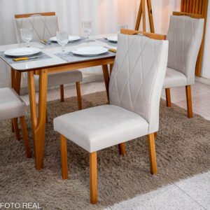 Mesa de Jantar Siena 120x90 Vidro Off/Base Madeira + 4 Cad. Lisboa Veludo Madeira - Entregue Montada - Imagem 20