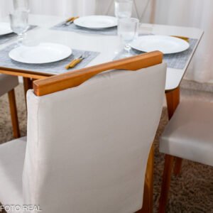 Mesa de Jantar Siena 120x90 Vidro Off/Base Madeira + 4 Cad. Lisboa Veludo Madeira - Entregue Montada - Imagem 16