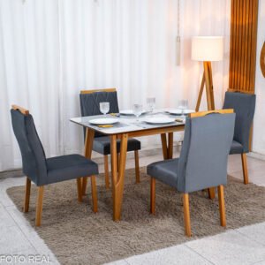 Mesa de Jantar Siena 120x90 Vidro Off/Base Madeira + 4 Cad. Lisboa Veludo Madeira - Entregue Montada - Imagem 10