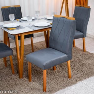 Mesa de Jantar Siena 120x90 Vidro Off/Base Madeira + 4 Cad. Lisboa Veludo Madeira - Entregue Montada - Imagem 18
