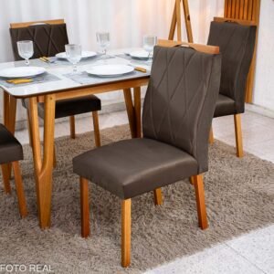 Mesa de Jantar Siena 120x90 Vidro Off/Base Madeira + 4 Cad. Lisboa Veludo Madeira - Entregue Montada - Imagem 17