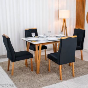 Mesa de Jantar Siena 120x90 Vidro Off/Base Madeira + 4 Cad. Lisboa Veludo Madeira - Entregue Montada - Imagem 11