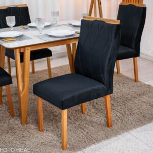 Mesa de Jantar Siena 120x90 Vidro Off/Base Madeira + 4 Cad. Lisboa Veludo Madeira - Entregue Montada - Imagem 19