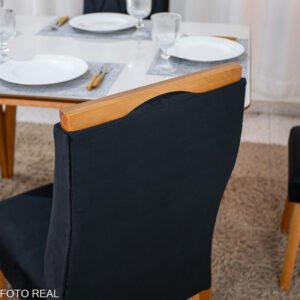 Mesa de Jantar Siena 120x90 Vidro Off/Base Madeira + 4 Cad. Lisboa Veludo Madeira - Entregue Montada - Imagem 15
