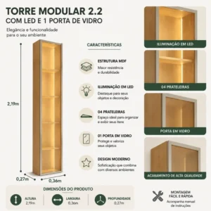 Alternative view of Torre Modular 2.2 Larg. 0.36m C/LED 1 Porta em Vidro