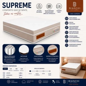 Colchão Casal Supreme 188x138x25 Molas Ensacadas | Suporta até 240kg - Imagem 2