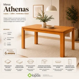 Mesa Athenas 180x90 Amêndoa Clean Tampo Maciço + 6 Cad. Cantiga Boucle - Madeira Maciça - Imagem 11