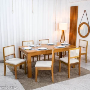 Mesa Athenas 180x90 Amêndoa Clean Tampo Maciço + 6 Cad. Cantiga Boucle - Madeira Maciça - Imagem 2