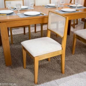 Mesa Athenas 180x90 Amêndoa Clean Tampo Maciço + 6 Cad. Cantiga Boucle - Madeira Maciça - Imagem 4