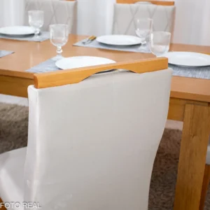 Mesa Athenas 180x90 Amêndoa Clean Tampo Maciço + 6 Cad. Lisboa Veludo Entregue Montada - Madeira Maciça - Imagem 6